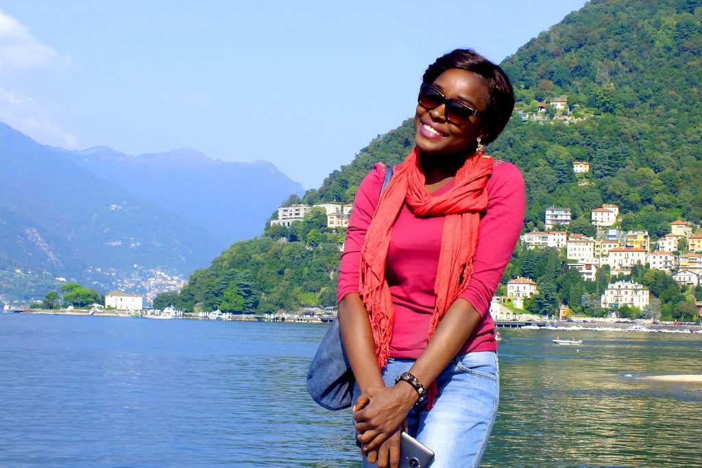 Posing against the gorgeous scenery of Lake Como